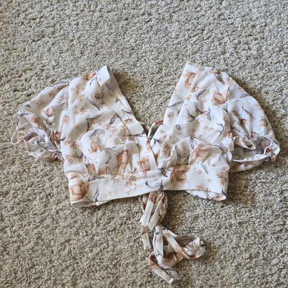 Windsor Tops - Windsor Floral Tie-Back Blouse - Cream and Brown